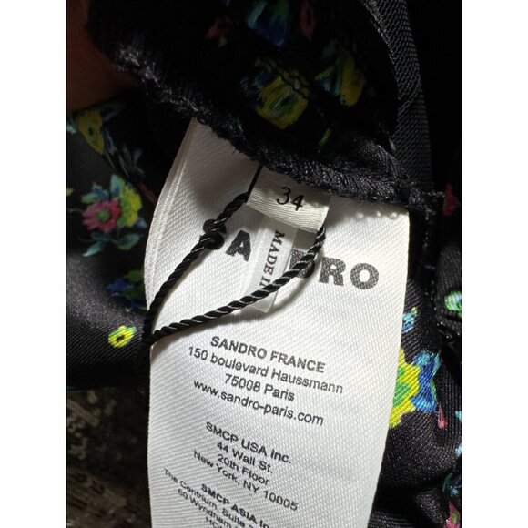 Sandro Ruched Mini Novalee V Neck Floral Dress Size 34 XS NWT Slim Fit MSRP $415 - Picture 3 of 9